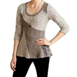 Anthropologie Angel Of The North Lace Inset Mixed Media Striped Sweater Size M